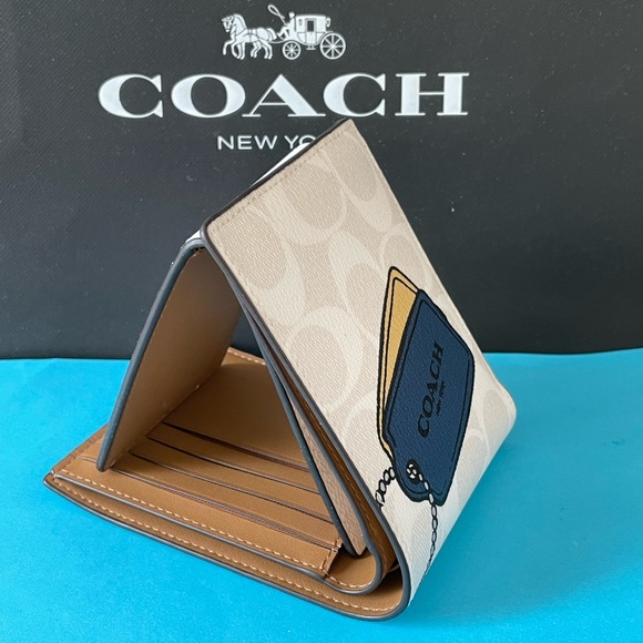 NWT Coach 3 In 1 Wallet In Signature Canvas With Trompe L'oeil Print Multi Color - Picture 6 of 7